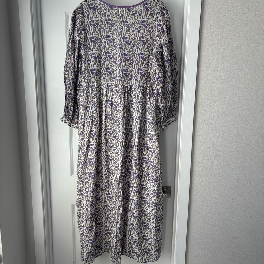 Daughters of India Purple Floral 100% Cotton Maxi Dress Boho Cottage Natural XL - Picture 5 of 7